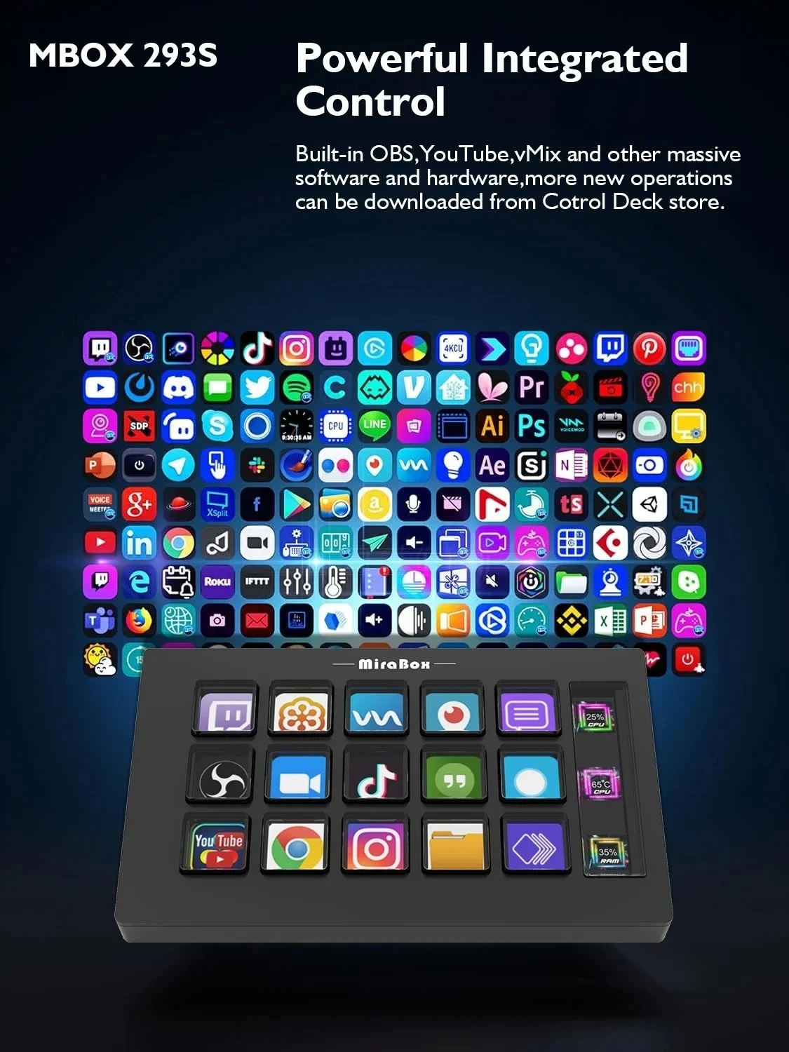 Mirabox 293s Streamdeck Visual 15 tasti Mini tastiera Pulsante LCD Pulsante controller vivente per controller desktop Win/Macos personalizzato