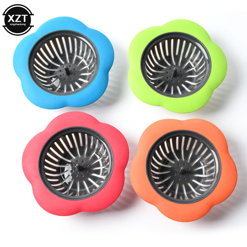Flower Shaped Kitchen Mesh Sink Drain Silicone Strainer Dense Hole Water Drain Bathroom Drain Hole Hair Filter Trap Waste Screen