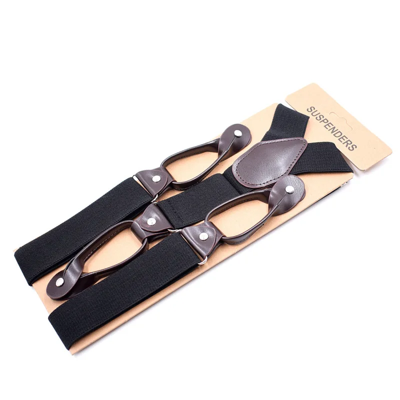 Tirantes elásticos de cuero para hombre, tirantes de 35mm de ancho, con botón Y espalda en Y, a la moda, para pantalón