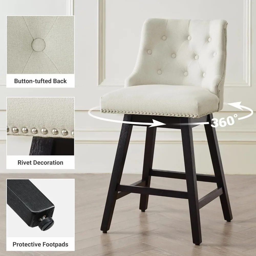 Swivel Bar Stools Counter Height, 26" Upholstered Swivel Counter Stools with Back Set of 4, Modern Kitchen Island Stools with