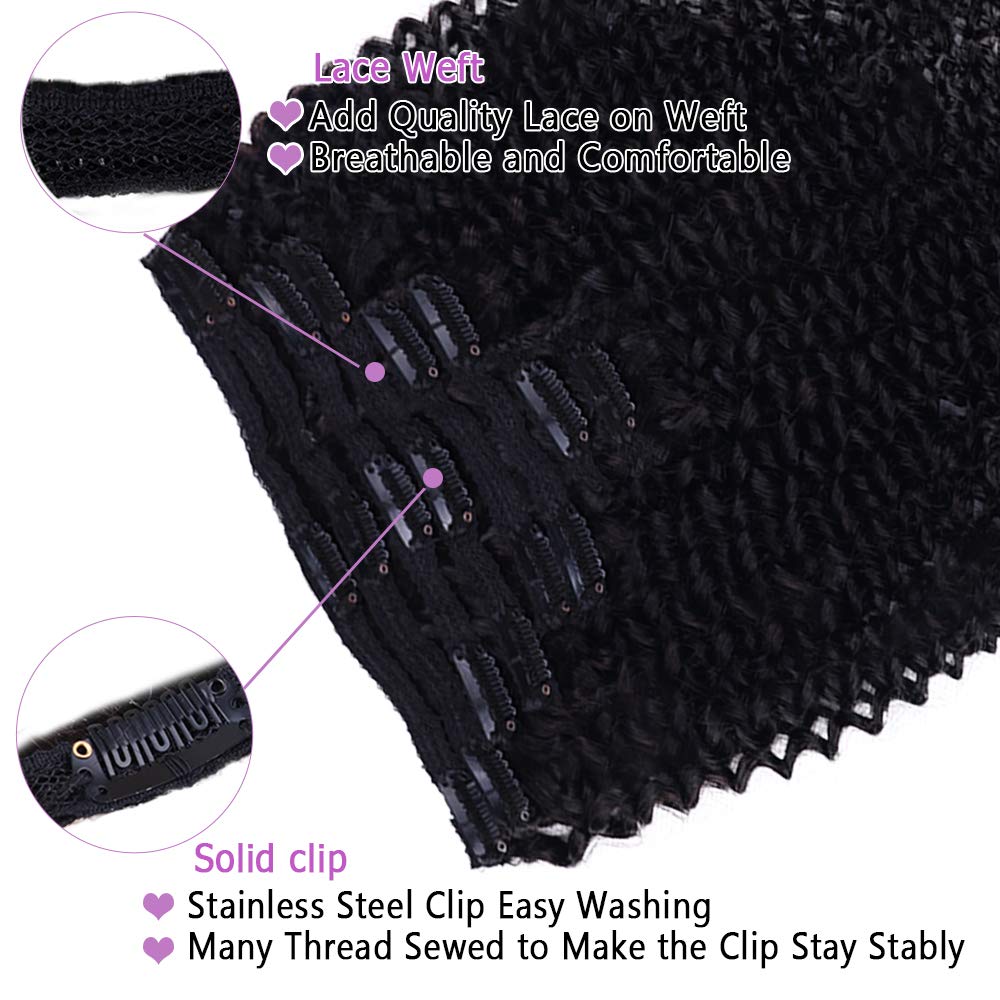 Extension de cheveux humains à clipser pour femmes noires, cheveux brésiliens Remy, cheveux crépus bouclés, tête complète, document naturel, 8 pièces