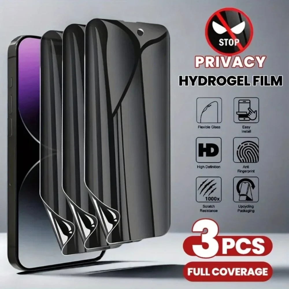 3 uds Protector de pantalla de hidrogel antiespía para iPhone 16 15 14 13 12 11 Pro Max 12 13 Mini X XR XS Max 7 8 cubierta completa HD privacidad