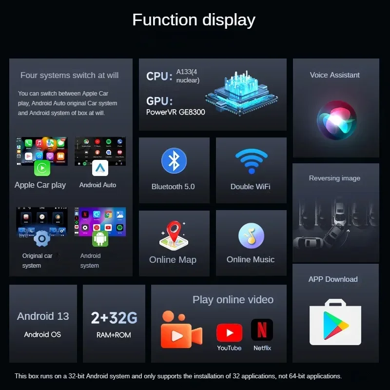 Android 13 TV CarPlay AI Box adaptador inalámbrico Carplay Android Auto tienda integrada para Youtube Netflix sistemas de inteligencia de coche