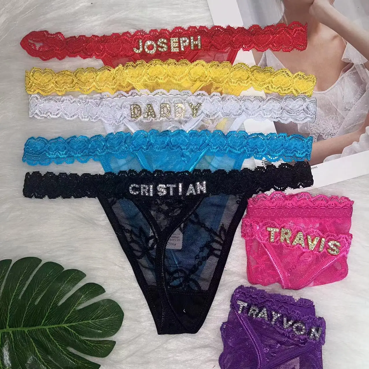Tanga personalizada com nome personalizado, tangas com letras de strass, renda, roupa íntima personalizada, calcinha g-string, tanga, joia, presente