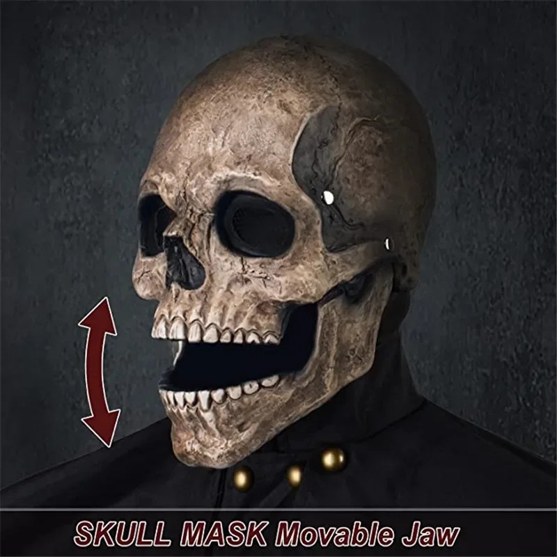 Máscara De Crânio De Látex De Halloween, Capacete De Cabeça Cheia, Mandíbula Móvel, Traje De Festa, Decoração De Horror, Presentes