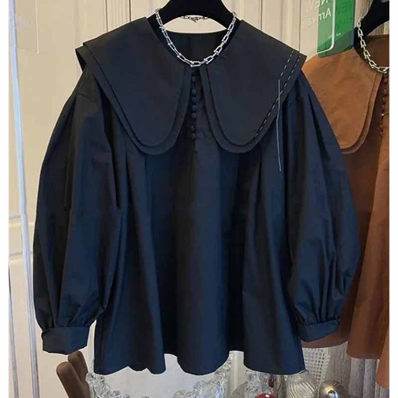 Retro ผู้หญิงหลวมแฟชั่น TOP Lady โคมไฟแขนเสื้อฤดูใบไม้ผลิฤดูใบไม้ร่วงหญิงตุ๊กตาเสื้อสเวตเตอร์ถักเสื้อ Coat