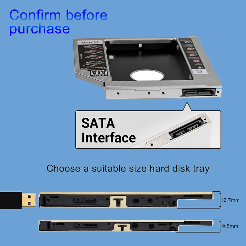 9.5 12.7mm HDD Caddy SATA 3.0 para 2.5 ''SSD Caso Adaptador de Unidade de Disco Rígido para Laptop CD DVD-ROM Optibay