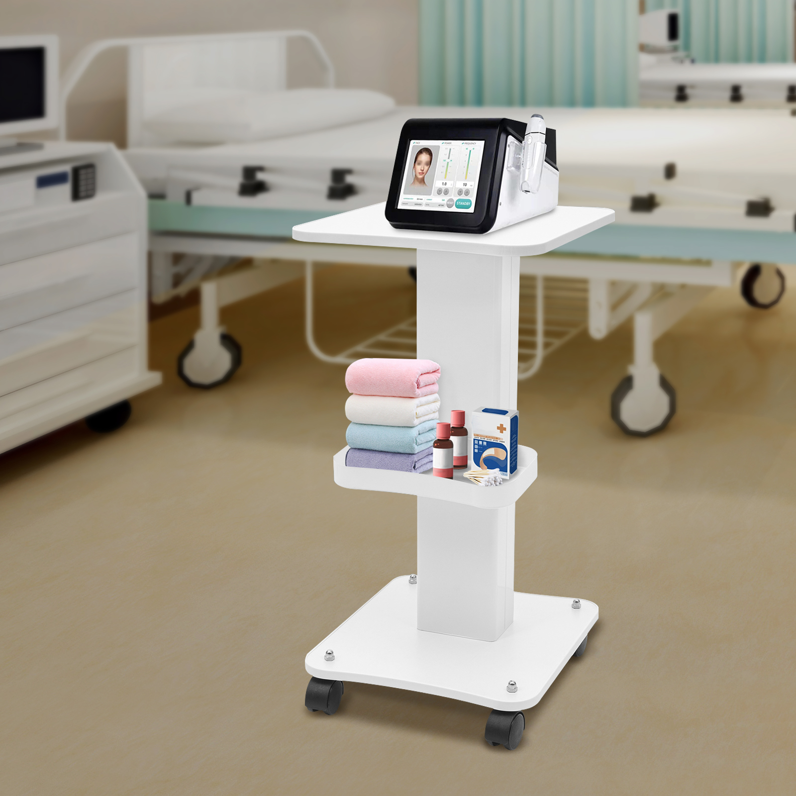 3-stöckiger 38 * 35 * 69 cm Schönheitswagen mit Rädern, Kosmetikerwagen, SPA-Gesichtsrolltablett, Organizer-Ständer, verwendet in Schönheitssalons