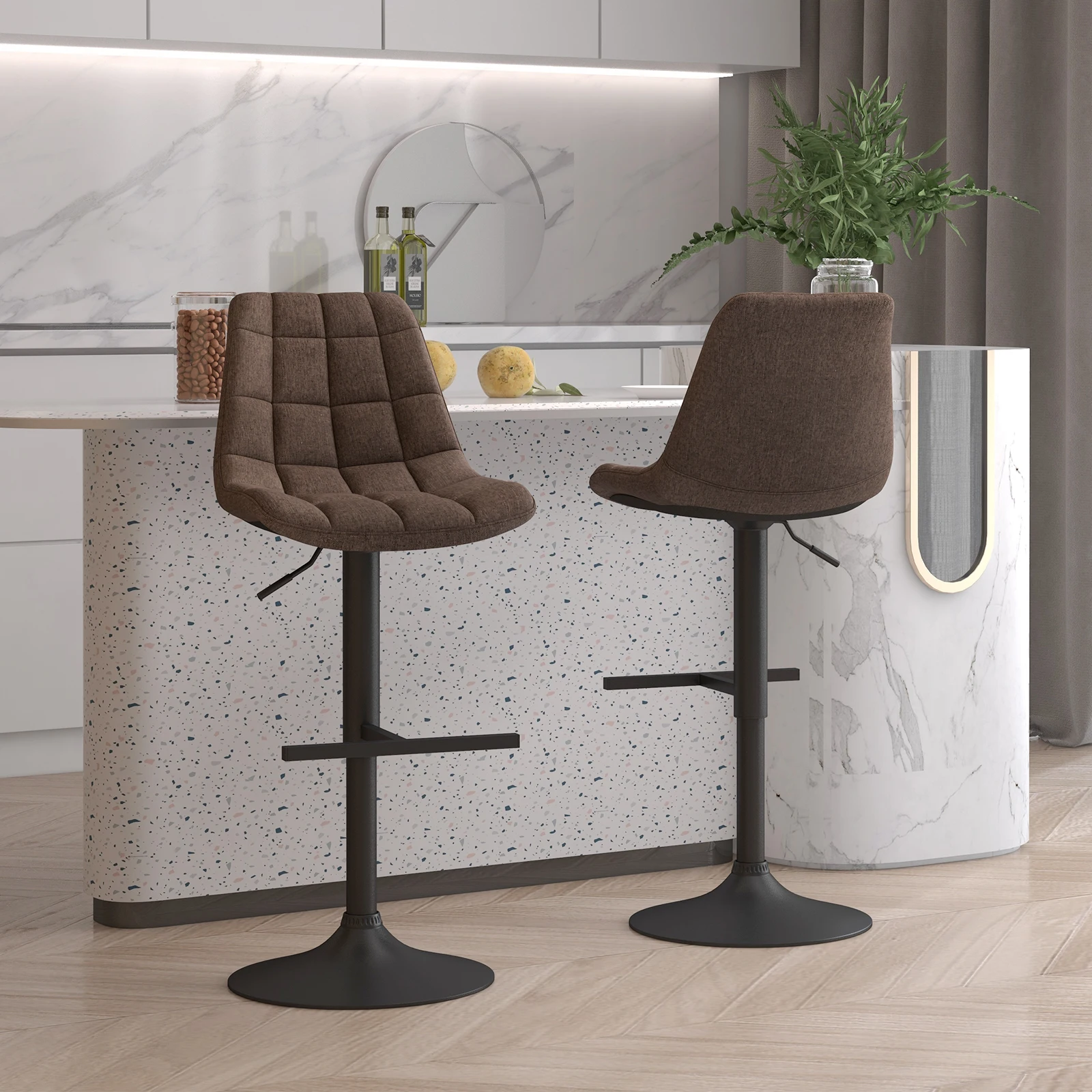 GOFLAME Height Adjustable Bar Stools Set of 2 360°Swivel Upholstered Bar Chairs