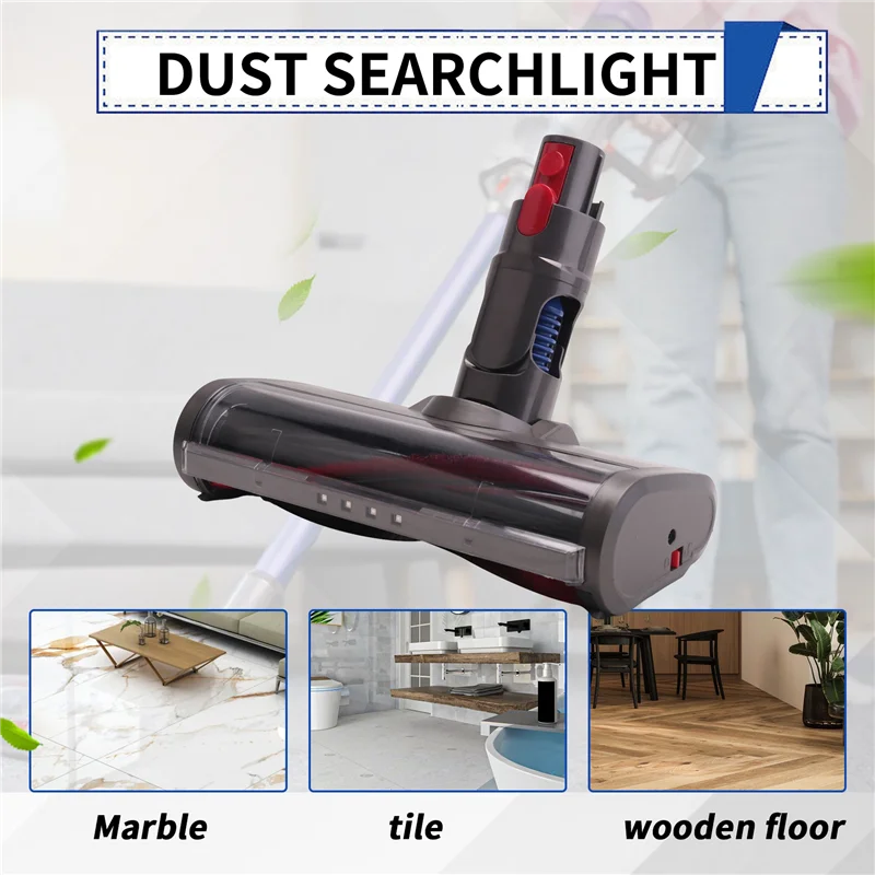 Brush for Dyson V7 V8 V10 V11 V15 Vacuum Cleaner Floor Brush Head with Green LED Lights for Carpets and Hard Floors