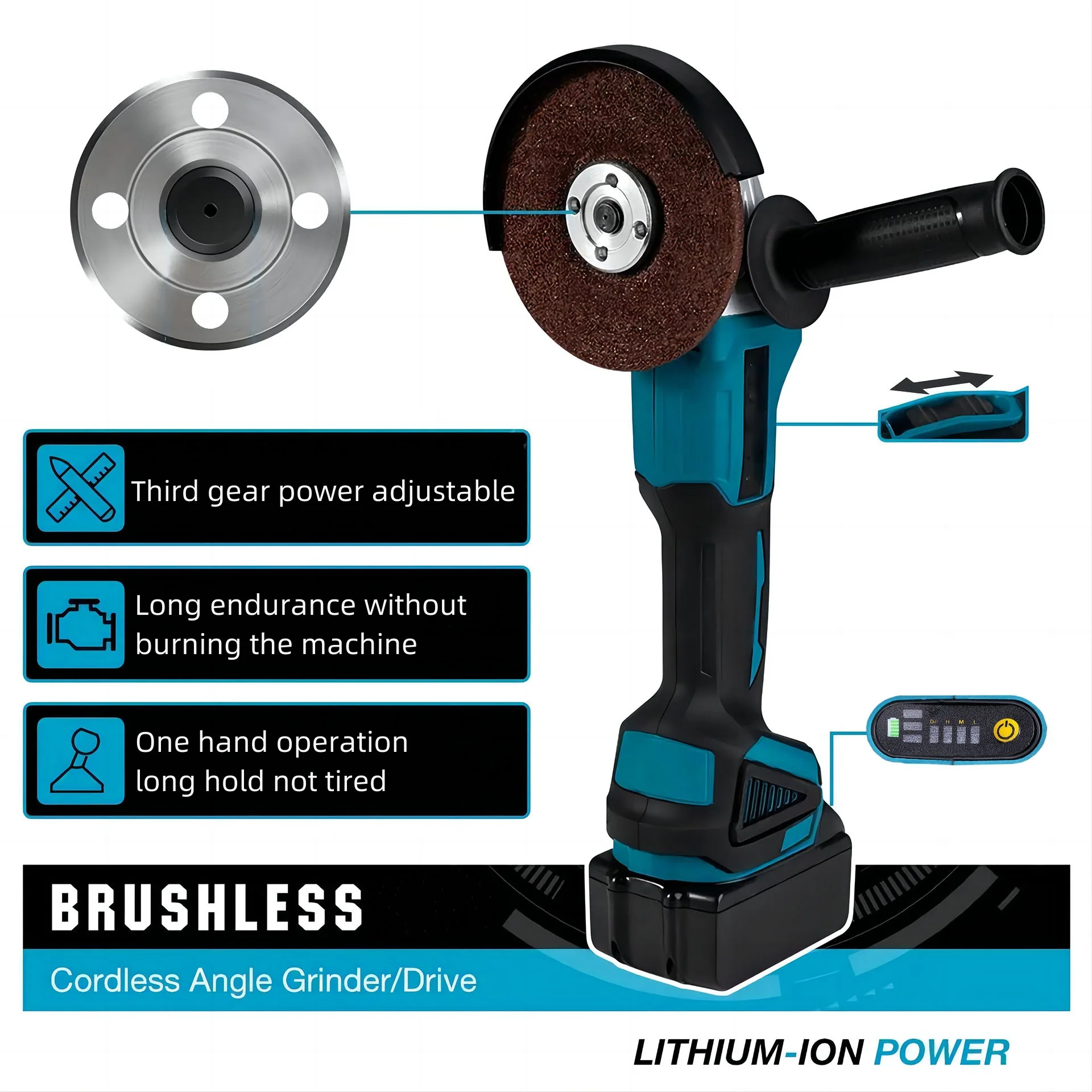Amoladora angular sin escobillas de 125mm, batería de iones de litio, corte inalámbrico, pulido para batería Makita de 18V