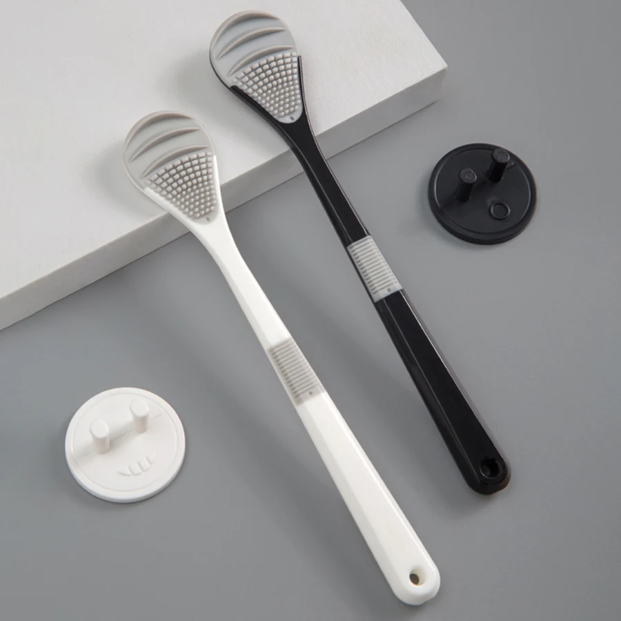 Black and white double color tongue cleaner  soft rubber tongue scraper handle non-slip design independent box sent