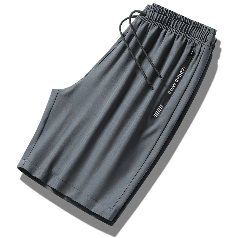 Clearance_Ice Calças de seda Shorts masculinos verão de volta às aulas Calças finas de quarto tamanho solto Calças de secagem rápida disponíveis em preto