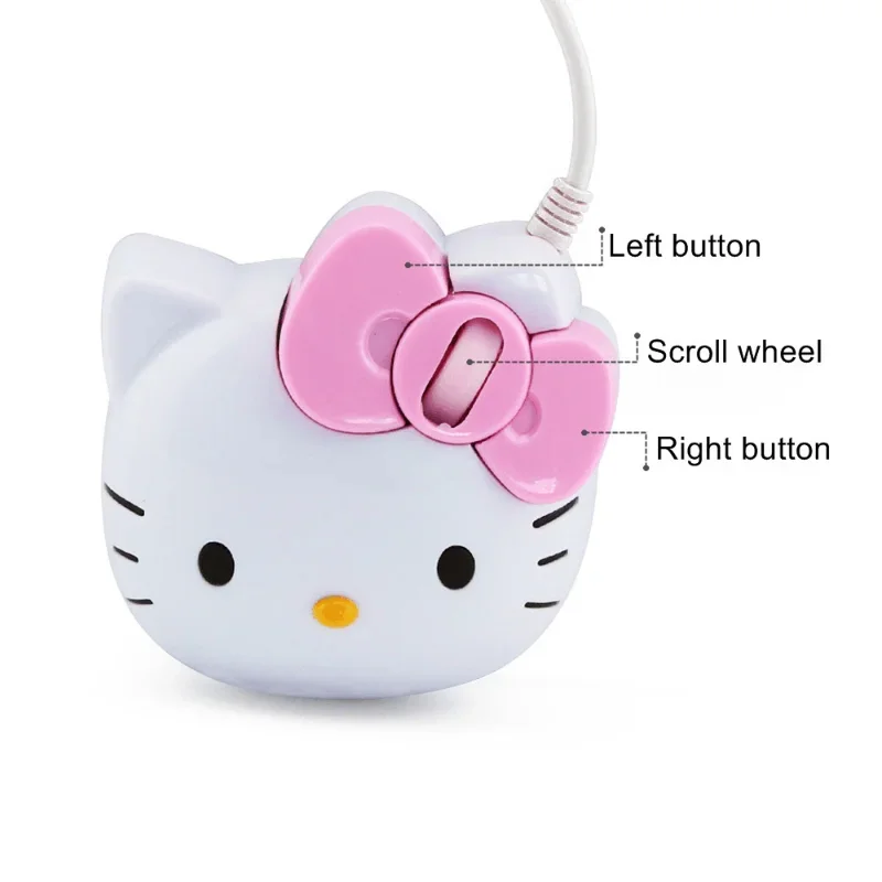 Sanrio hello kitty com fio usb mouse anime personalizado feminino notebook mouse de escritório em casa para computador portátil sistema ios acessórios presente