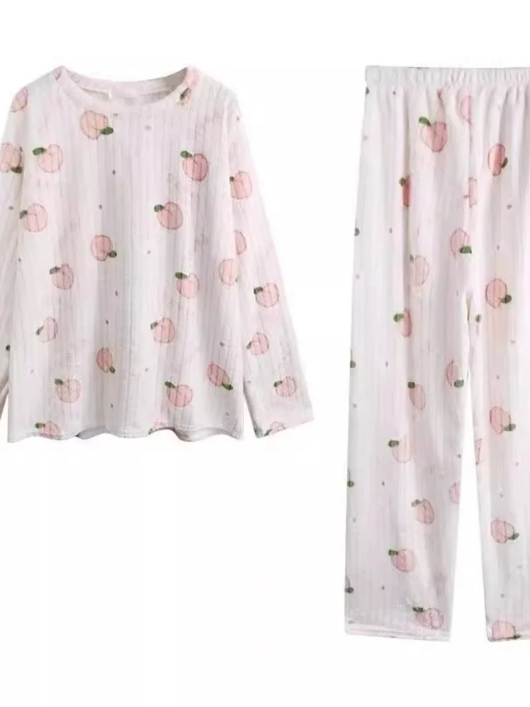 Conjunto de Pijamas Fs de Coral Fce Adorável e Aconchee para Outono e Inverno, Roupas Casuais para Casa com Cal...