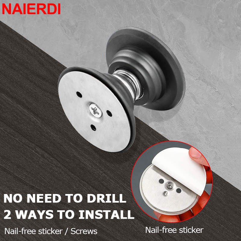 NAIERDI siliconen deurstoppers roestvrij staal magnetische non-punch deurstopper wandgemonteerde deurhouder meubelbeslag