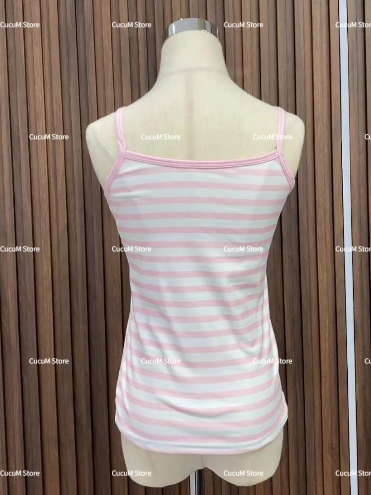 夏 Ropa Mujer クロップトップス女性服カジュアルセクシーな 2025 Y2k タンクファッションストライプ甘いベストスリムフィットノースリーブキャミソール
