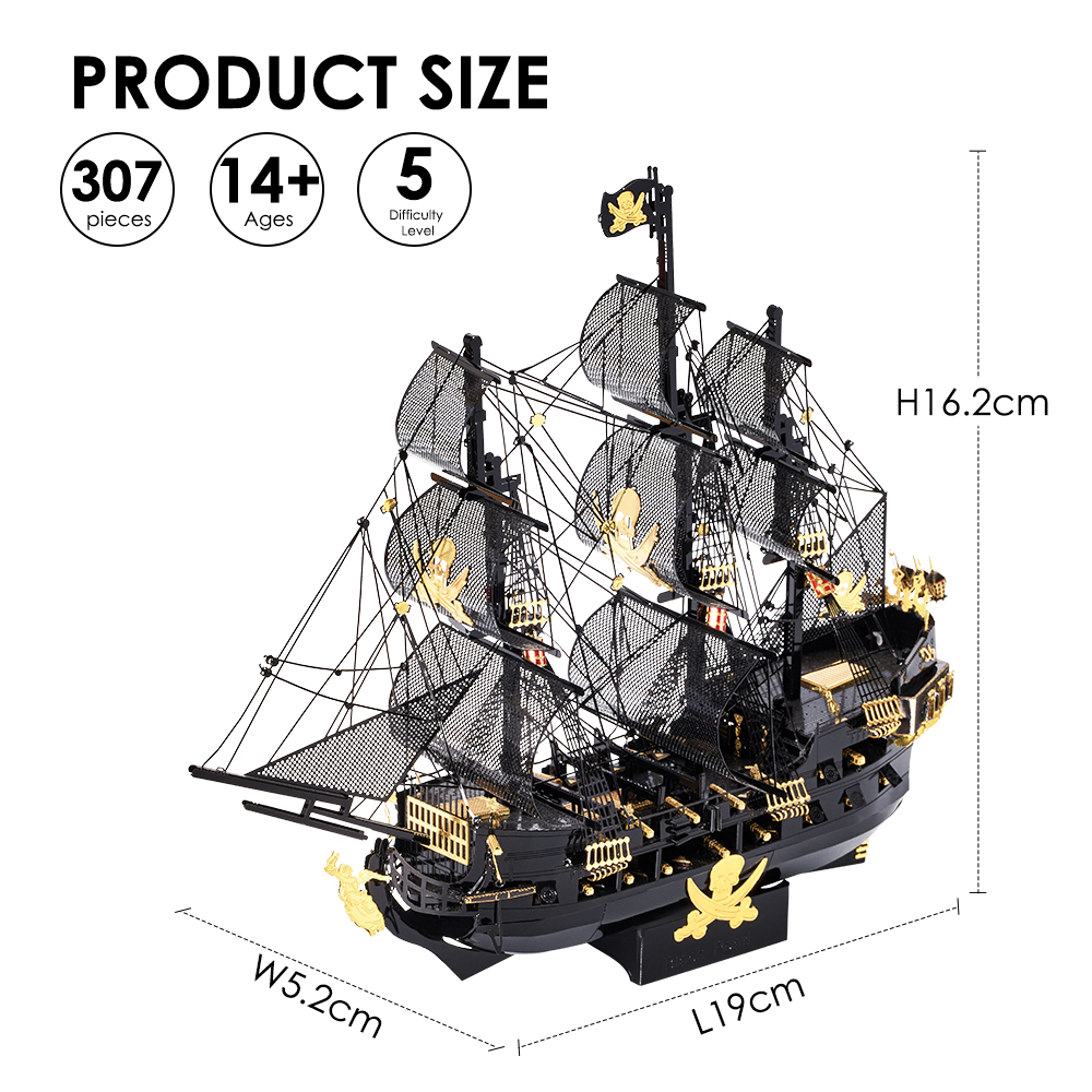 Piececool 3D Kim Loại Ghép Hình Ngọc Trai Đen Ghép Hình Mô Hình Bộ Dụng Cụ Tự Làm Con Tàu Cướp Biển Cho Người Lớn Quà Tặng Sinh Nhật Cho Thanh Thiếu Niên