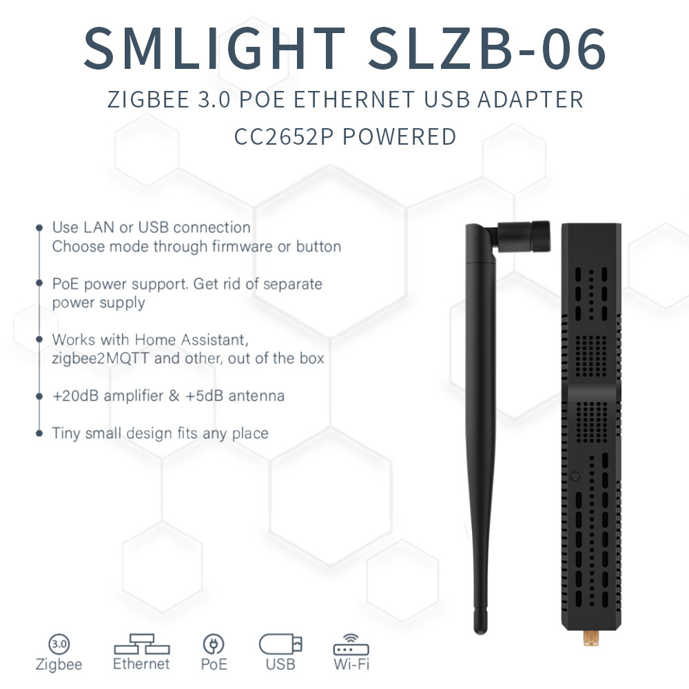 Zigbee smlight SLZB-06/06m/06p7 para ethernet, wi-fi e coordenador de gateway usb funciona com poe com zigbee2mqtt, assistente doméstico, zha