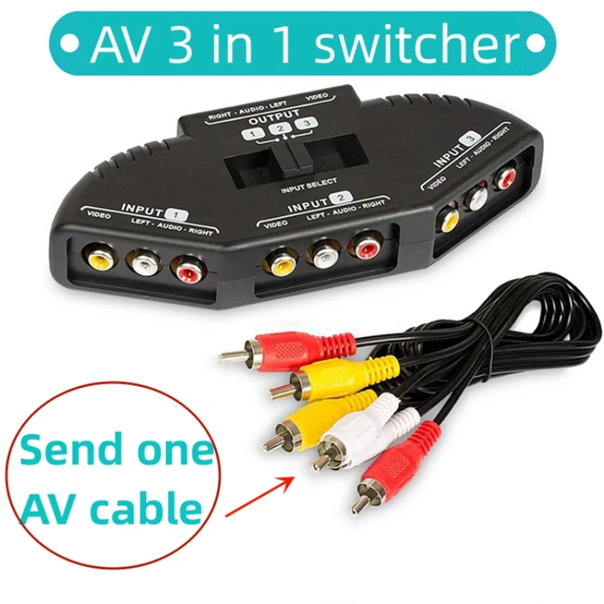 Selector de interruptor AV de Audio y Video de 3 vías, caja divisora con Cable para TV x-box, reproductor de DVD, dispositivos de interruptor