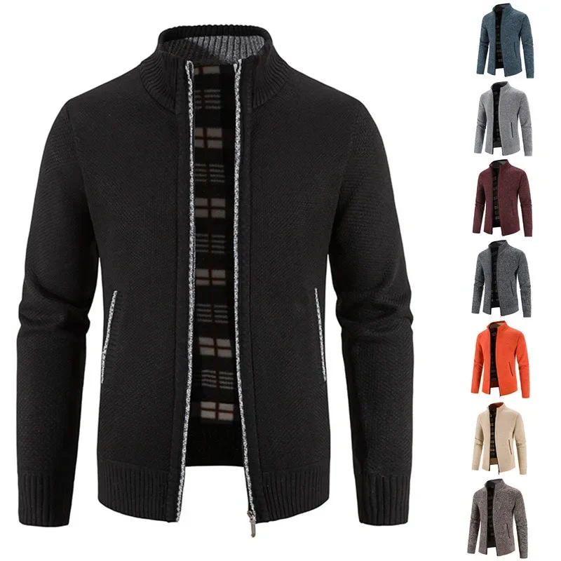 2024 herbst Winter Warme Strickjacke Männer Fleece Zipper Pullover Jacken Männer Slim Fit Gestrickte Sweatercoat Dicke Strickjacke Pullover Mantel