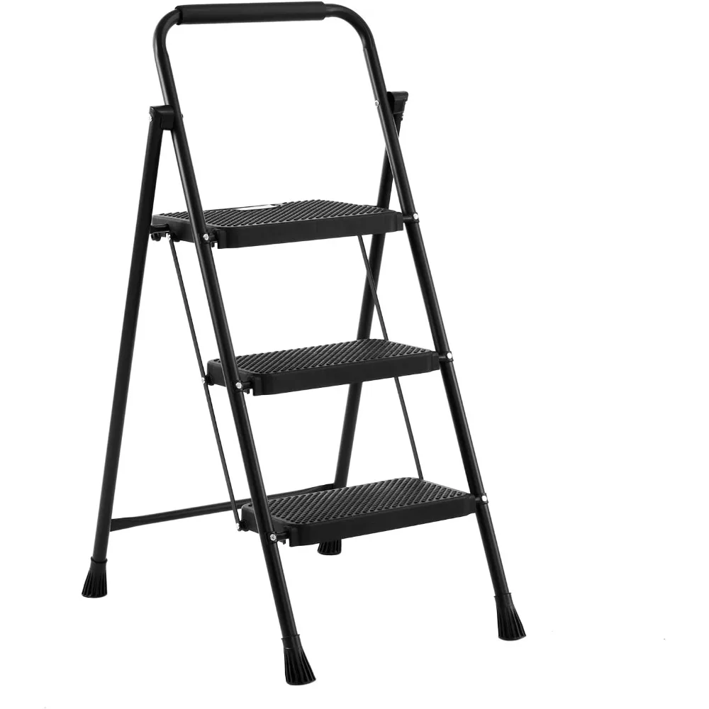 Foldable 3 Step Stool Ladder, 300 Lb Weight Limit Folding 3 Stepping Ladder for Kitchen, with Wide Anti-Slip Pedal, Stur