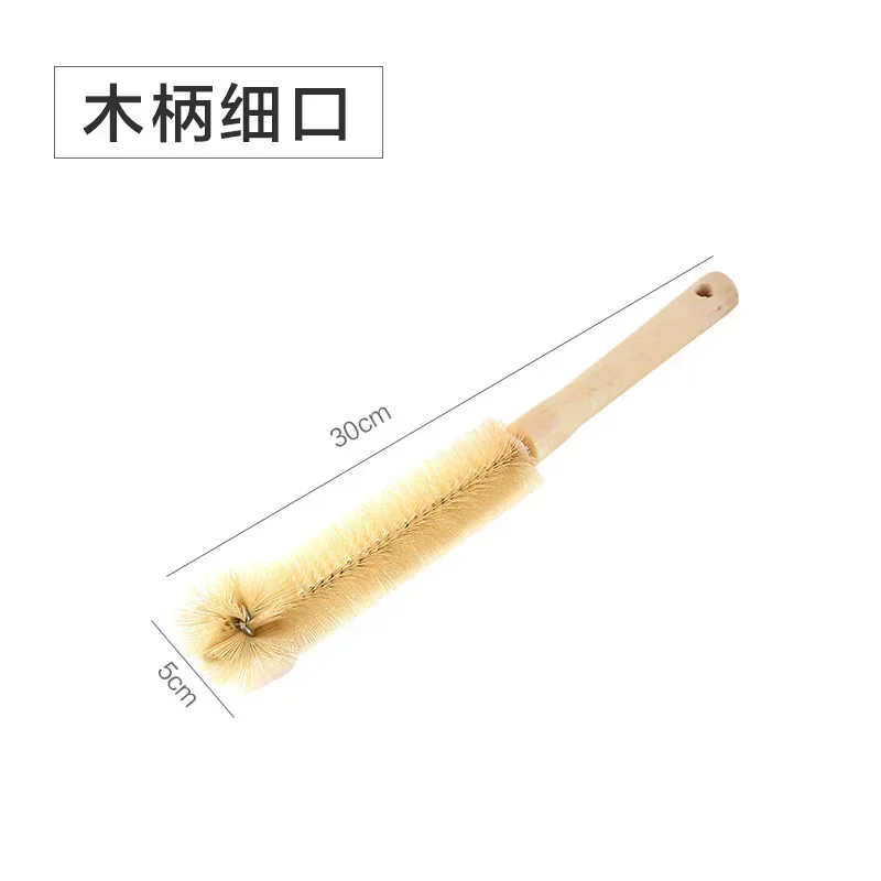 Limpiador de cepillo para botellas con mango largo de madera, cepillo de limpieza para botellas de agua, cerdas naturales, cepillo para botellas de cocina para jarra de tazas