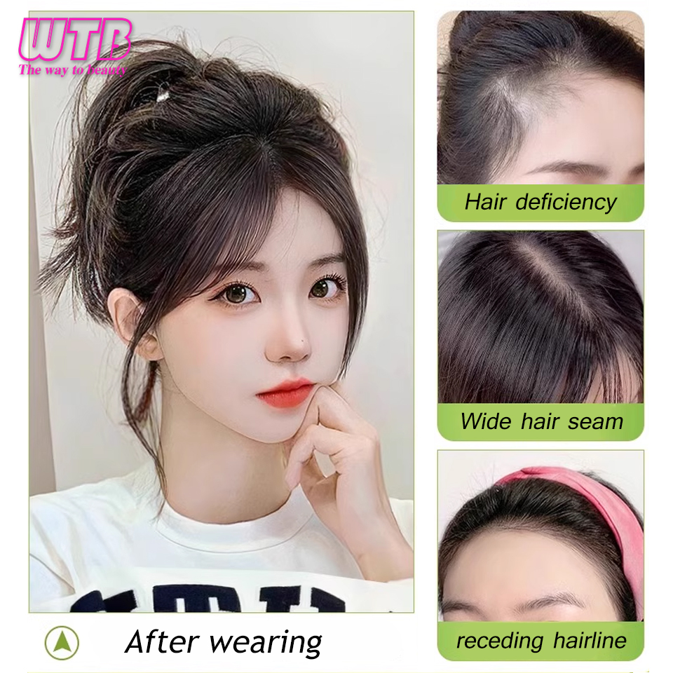 Franja de cabelo sintético com costeletas grampo de cabelo em extensões de cabelo natural peruca feminina clipe em bang para uso diário