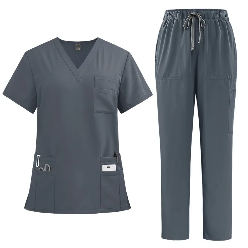 Arztanzüge, hochwertige Uniforme, medizinische Krankenschwesteruniform, Peeling-Set für Damen und Herren, modernes Oberteil mit V-Ausschnitt und Hose, Krankenhaus-Arbeitskleidung