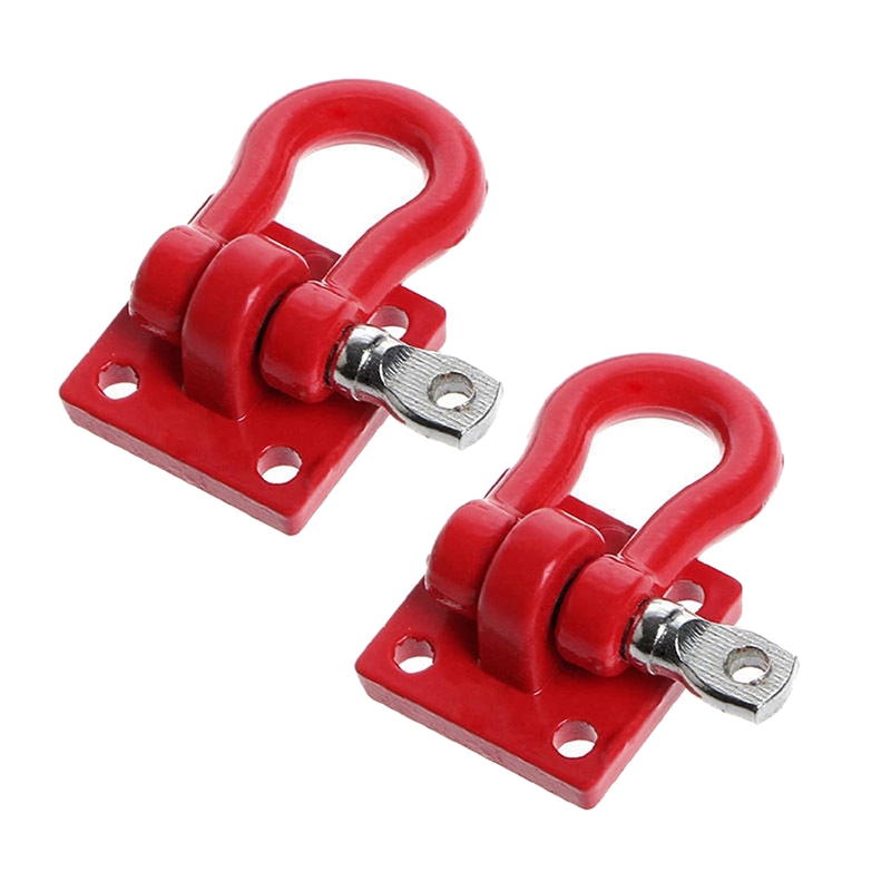 2 Chiếc Kim Loại Leo Núi Kéo Kéo Móc Móc Khóa, bộ Tời Xiềng Xích Phụ Kiện 1/10 RC Xe Bánh Xích Xe Tải D90 SCX10 Đỏ Đen