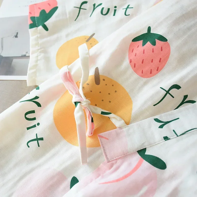 2025 nuevo conjunto de pijamas kimono de estilo japonés de siete mangas para mujer primavera y otoño 100% gasa de algodón ropa para el hogar lindo dulce dos-p
