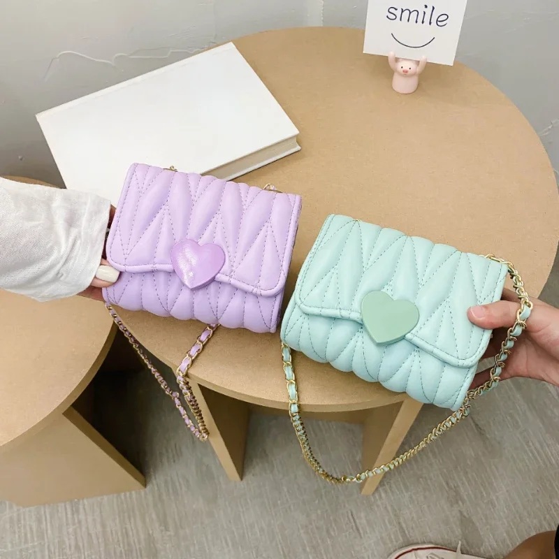 Moda coração bebê meninas mini crossbody bolsa de ombro para crianças bolsa de moedas bolsas mini quadrado saco do mensageiro das crianças