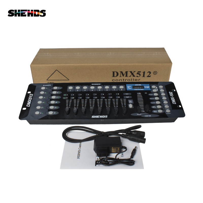 Shehds 192 controles de iluminação dmx 512 discoteca dj dmx console luz para luz dmx dj festa feixe lavagem iluminação