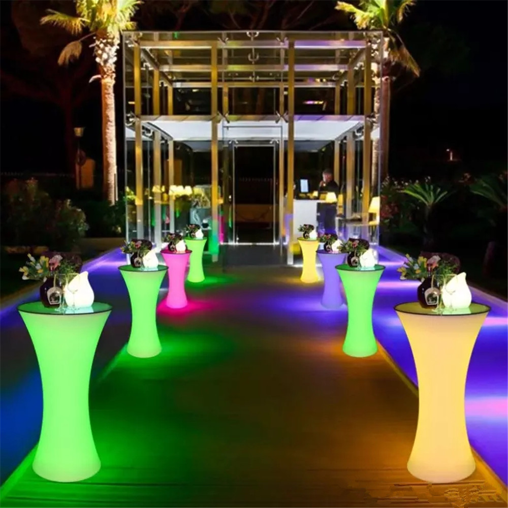 Mesa de cóctel iluminada con Led de 110cm de altura, mesas de Bar iluminadas, mesa de centro de plástico, muebles comerciales, suministros