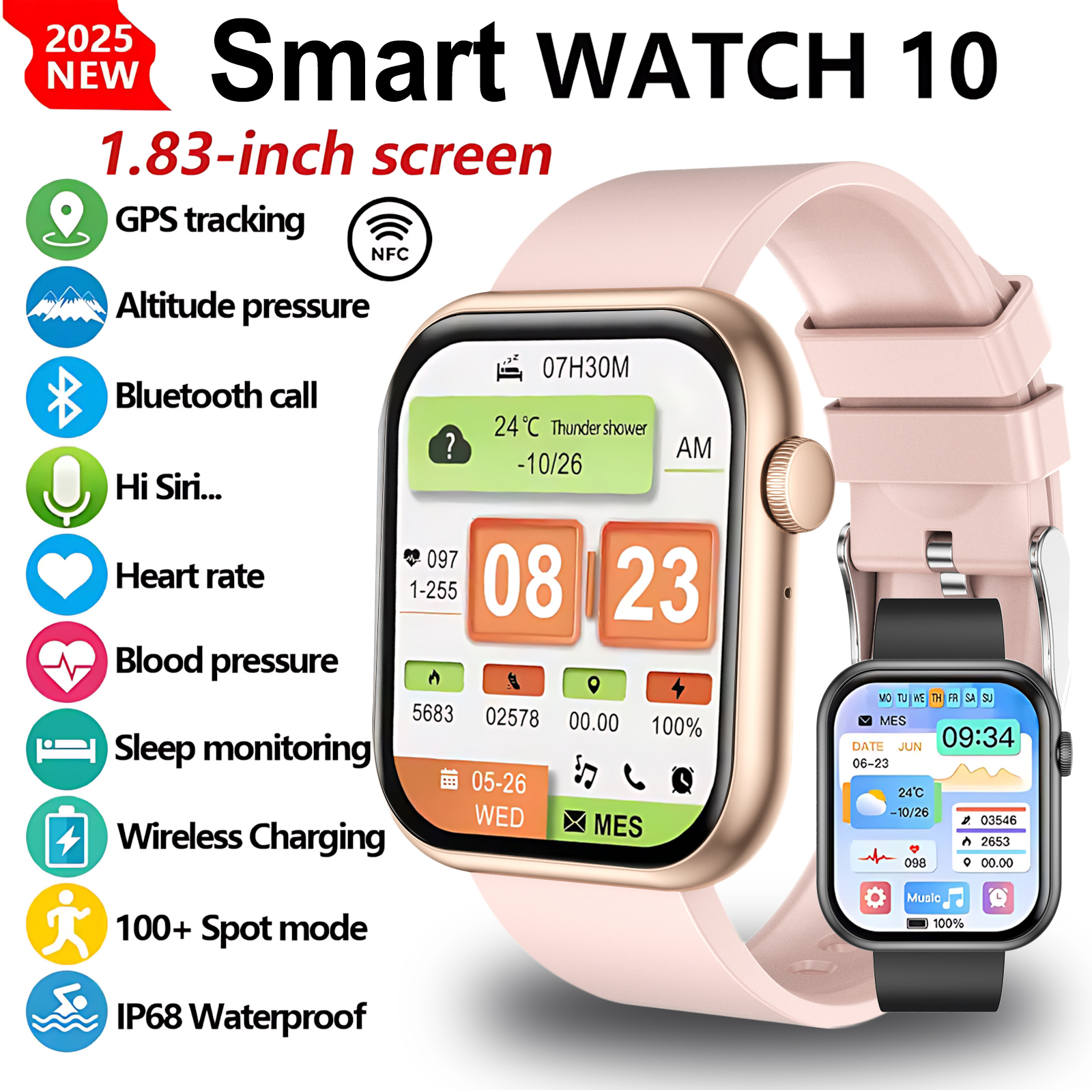 2025 novo relógio 10 nfc bluetooth chamada relógio inteligente feminino masculino freqüência cardíaca assistente de voz 100 + esportes senhoras smartwatch para xioami