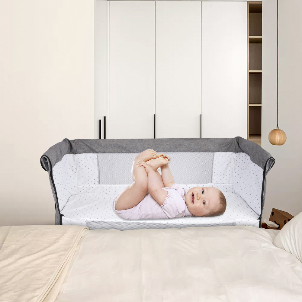 Berço de bebê, cama de bebê 3 em 1, ajuste de altura de 4 vias e ajuste de inclinação com berço de freio, berço portátil para casa e viagens