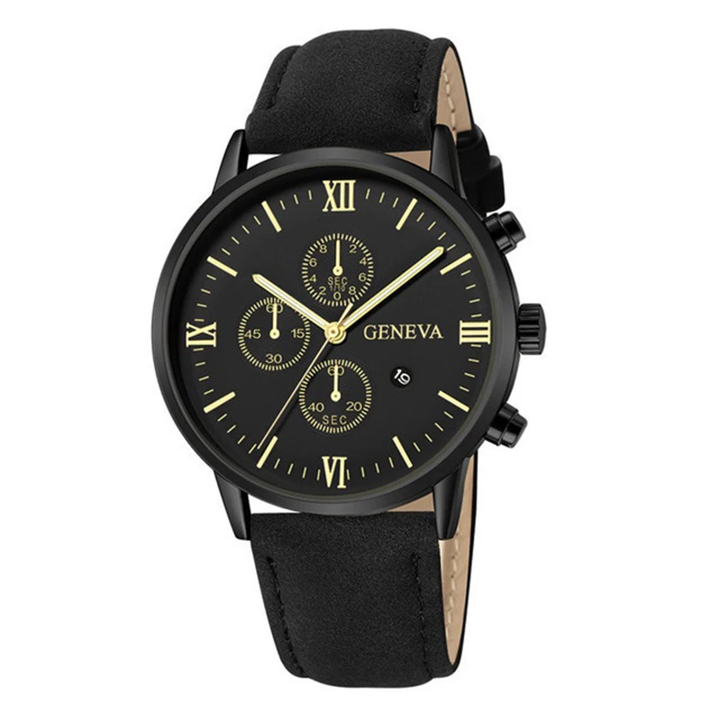 1PC นาฬิกาผู้ชาย Casual หนัง Band Analog ควอตซ์นาฬิกาปฏิทิน