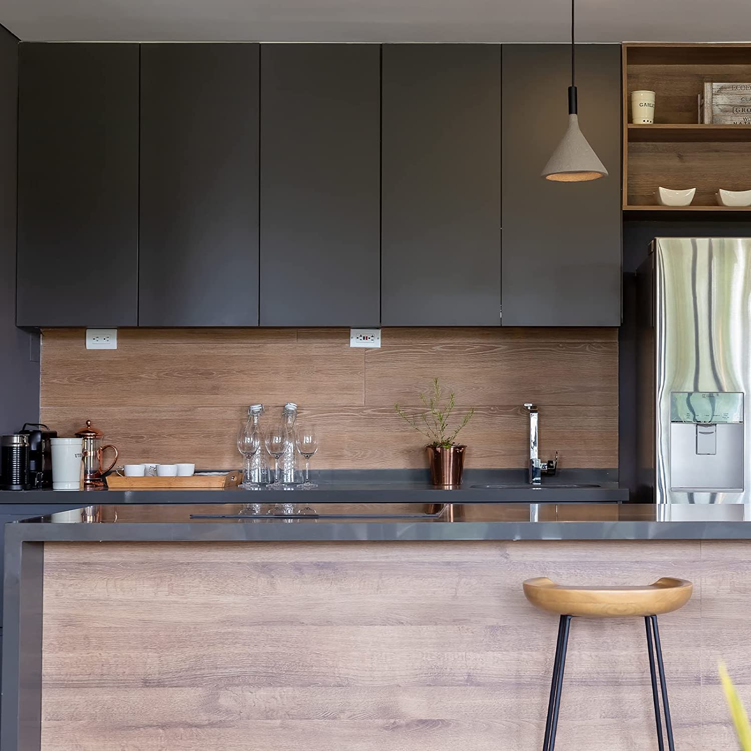 Matte Dark สีเทากระดาษ Peel และ Stick Decor วอลล์เปเปอร์สําหรับชั้นวางของตู้ไวนิล Self กาวสติ๊กเกอร์ติดผนังกันน้ํา