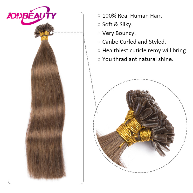 Addbeauty Extensions de cheveux de Fusion humaine U pointe kératine Capsule 100% Remy cheveux humains pointe d'ongle fait à la Machine Extension de cheveux naturel