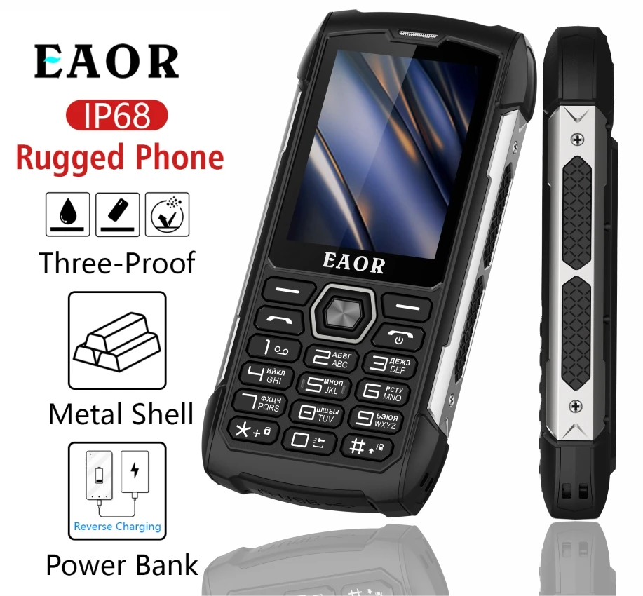 EAOR 2G Rugged 4000mAh Big Battery Power Bank IP68 Waterproof 2.8 IPS large screen 0.3M cam MTK feature Keypad mobile Phone