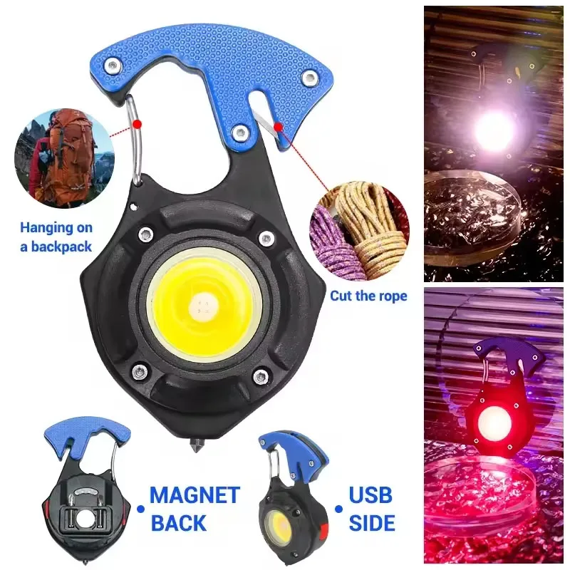 Work Light Mini LED COB Keychain USB Rechargeable Pocket Flashlight Outdoor Camping Fish Torch with Window Hammer Bottle