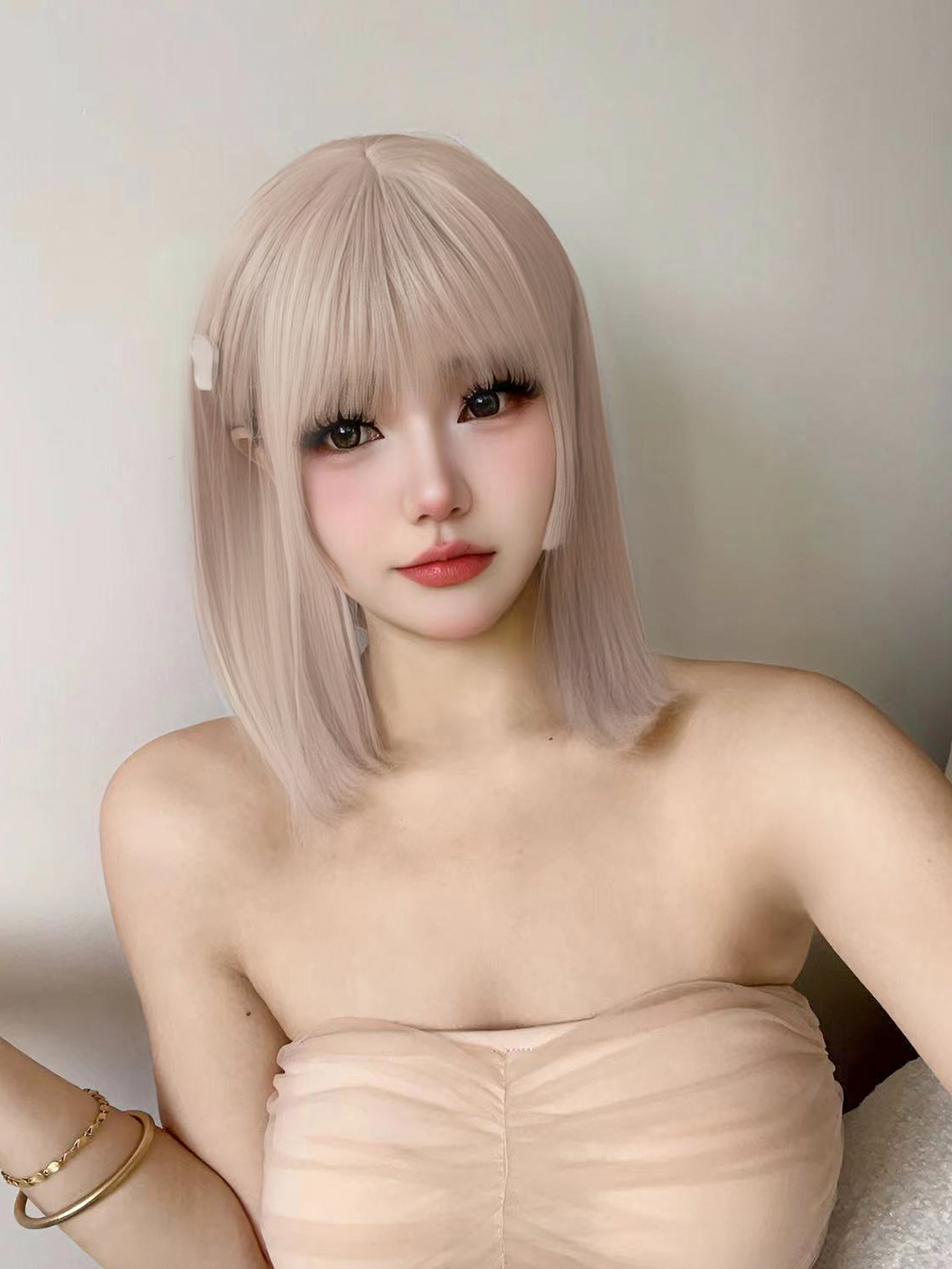 合成ウィッグ,女性用ウィッグミトン,ナチュラルストレートヘア,デイリーコスプレウィッグ,耐熱性,オークホワイト,ミディアムカラー,16インチ