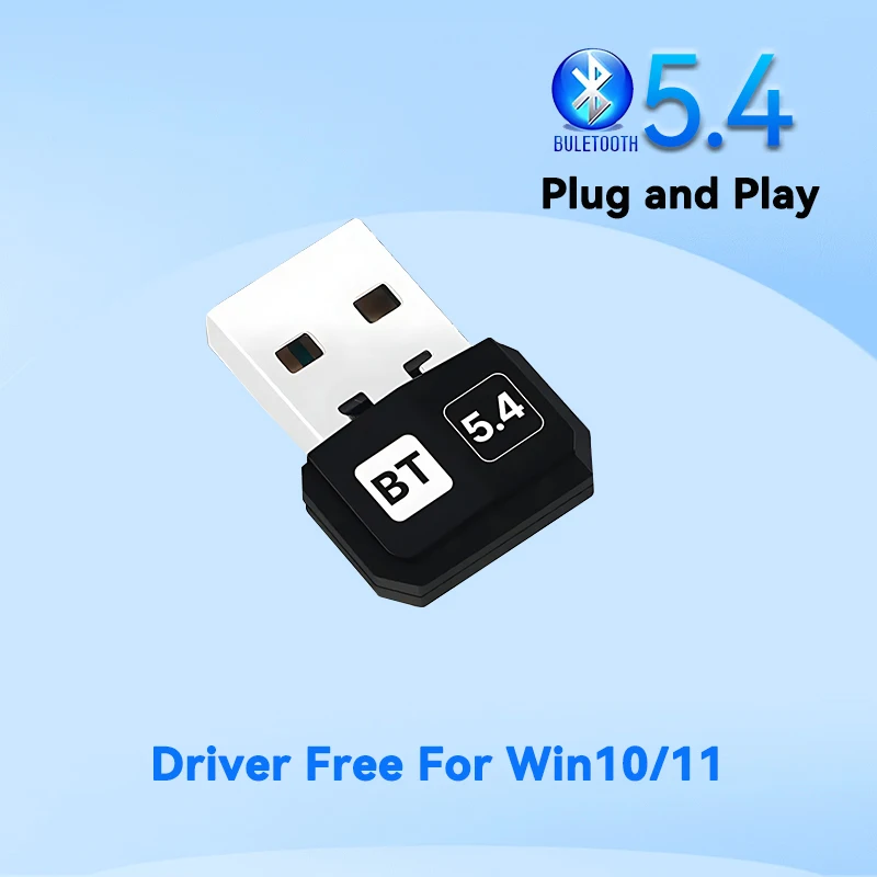 New Bluetooth 5.4 Adapter Mini USB Wireless Music For PC/Laptop Driver Plug and Play Free Receiver Transmitter For Win10/11