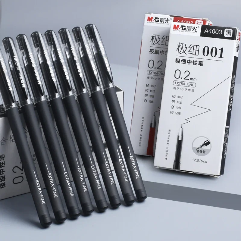 4 Cái/lốc 0.2Mm Mịn Bút Gel Trắng Đen Tài Chính Kim Bút Viết Văn Phòng Học Cung Cấp 0.2 Dòng Mỏng bút Văn Phòng Phẩm