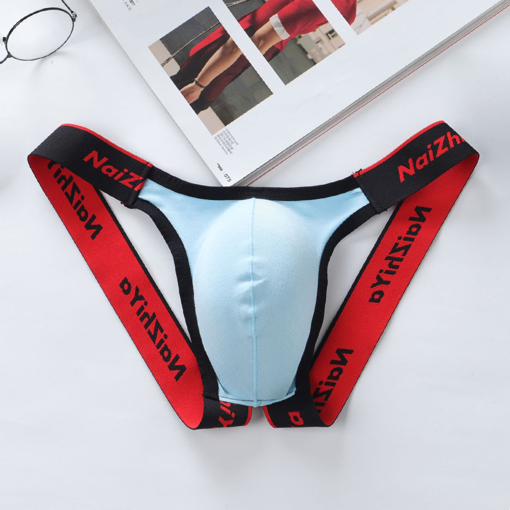 1pc Men's Briefs Thongs Patchwork Low Waist U-Convex Pouch Panties Open Rear Underwear Underpants Lingerie G-Strings For Man