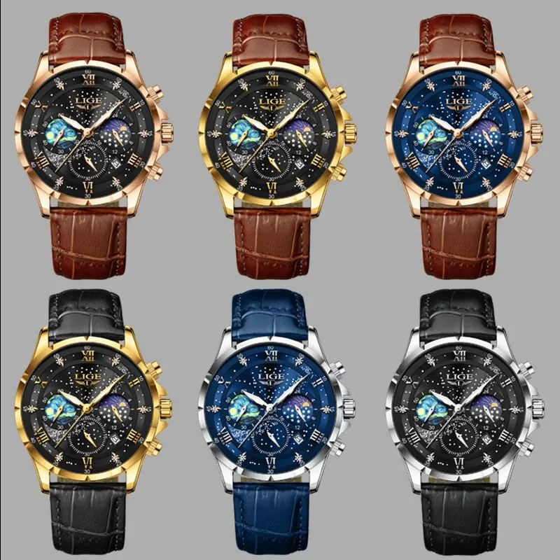 Lige 2024 top luxus marke männer echt leder sport uhren herren armee militär uhr männlich datr quarzuhr relogio mascumino
