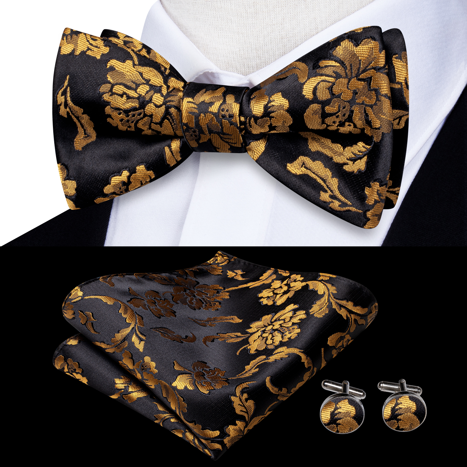 Boutons de manchette carrés en soie Jacquard pour hommes, nœud papillon réglable, pour mariage, fête d'affaires, rouge, bleu, or, vert