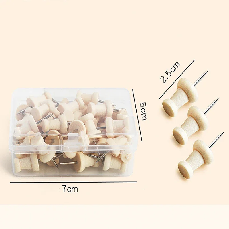 50pcs/box Wooden Thumbtack Markers Drawing DIY Photo Wall Art Nail Studs Cork Board Pins Push Pins for School Home Office Tool