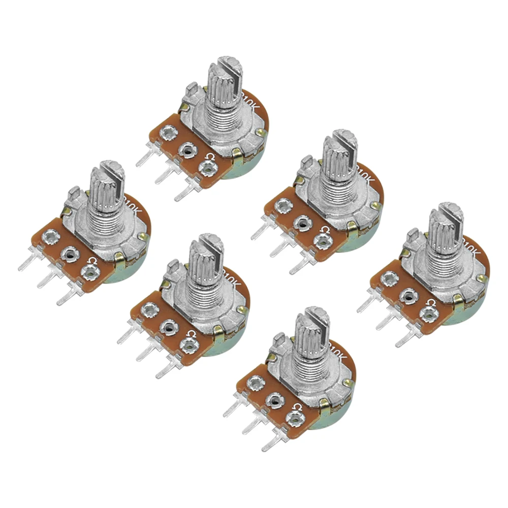 10 Uds WH148 potenciómetro lineal B1K B2K B5K B10K B20K B50K B100K B250K B500K B1M eje de 15mm con arandelas de tuercas 3 pines WH148