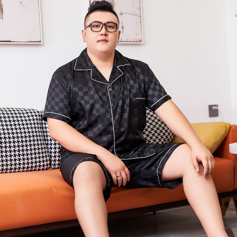メンズシルクパジャマ,通気性,カジュアル,チェック,ラージサイズ,3XL〜5XL, 165kg,夏